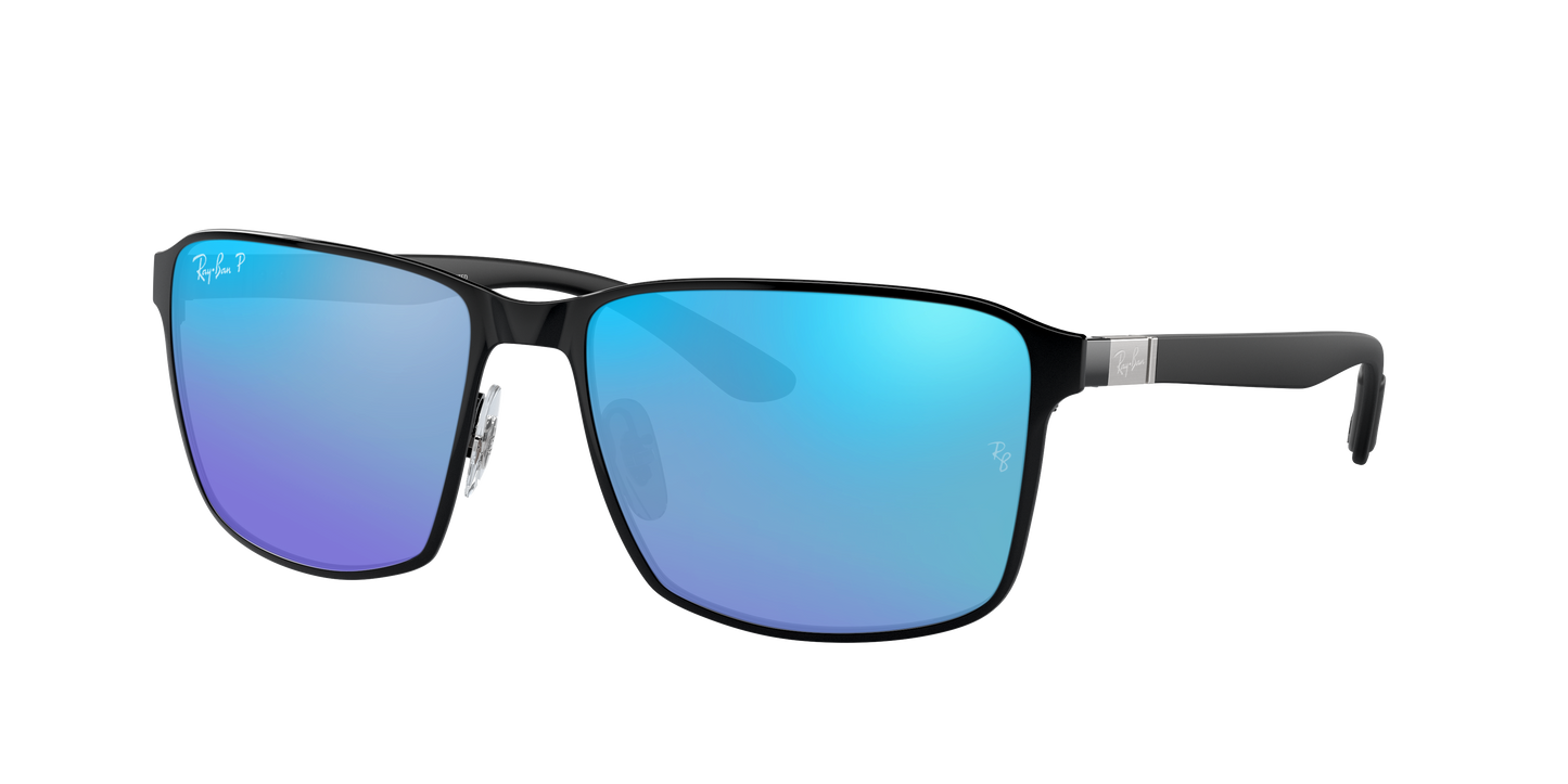 BLACK ON BLACK, Mirrored Blue-Polarized, Rayban