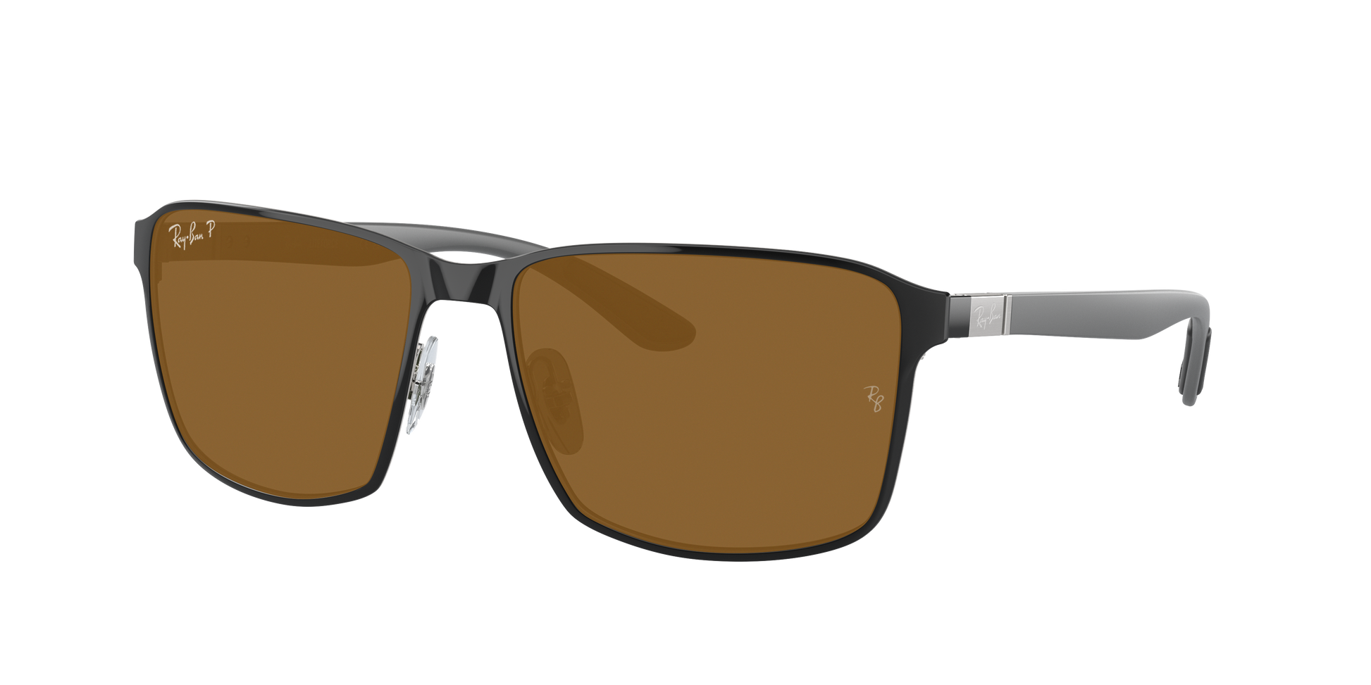 BLACK ON SILVER, Brown-Polarized, Rayban