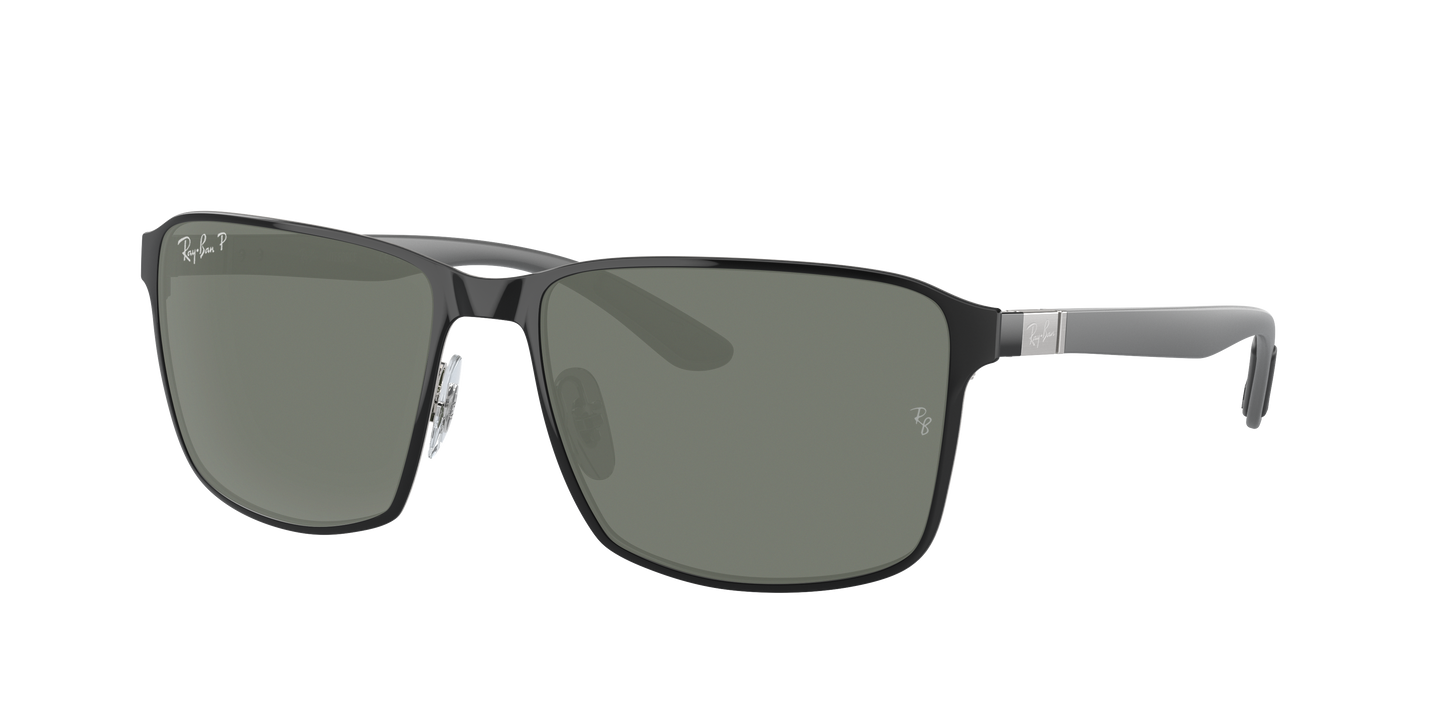 BLACK ON SILVER, Green-Polarized, Rayban