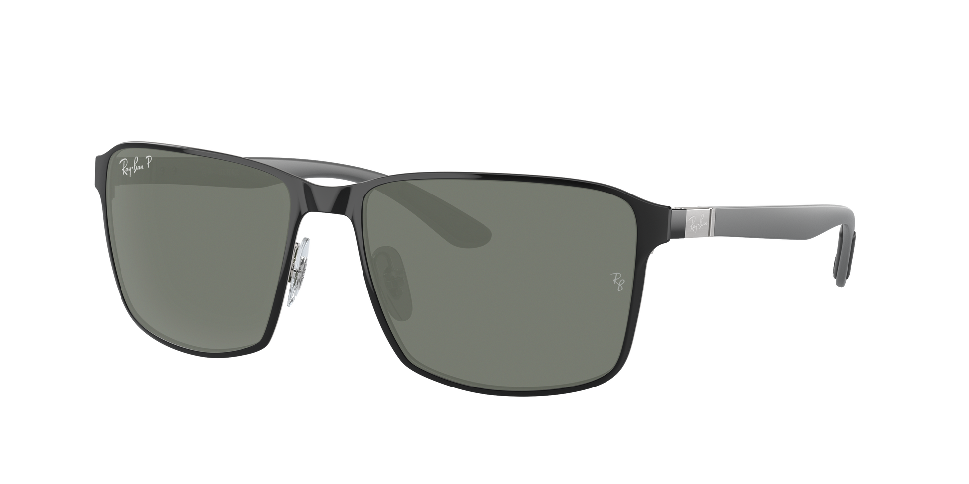BLACK ON SILVER, Green-Polarized, Rayban