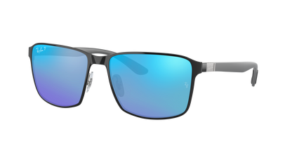 BLACK ON SILVER, Mirrored Blue-Polarized, Rayban