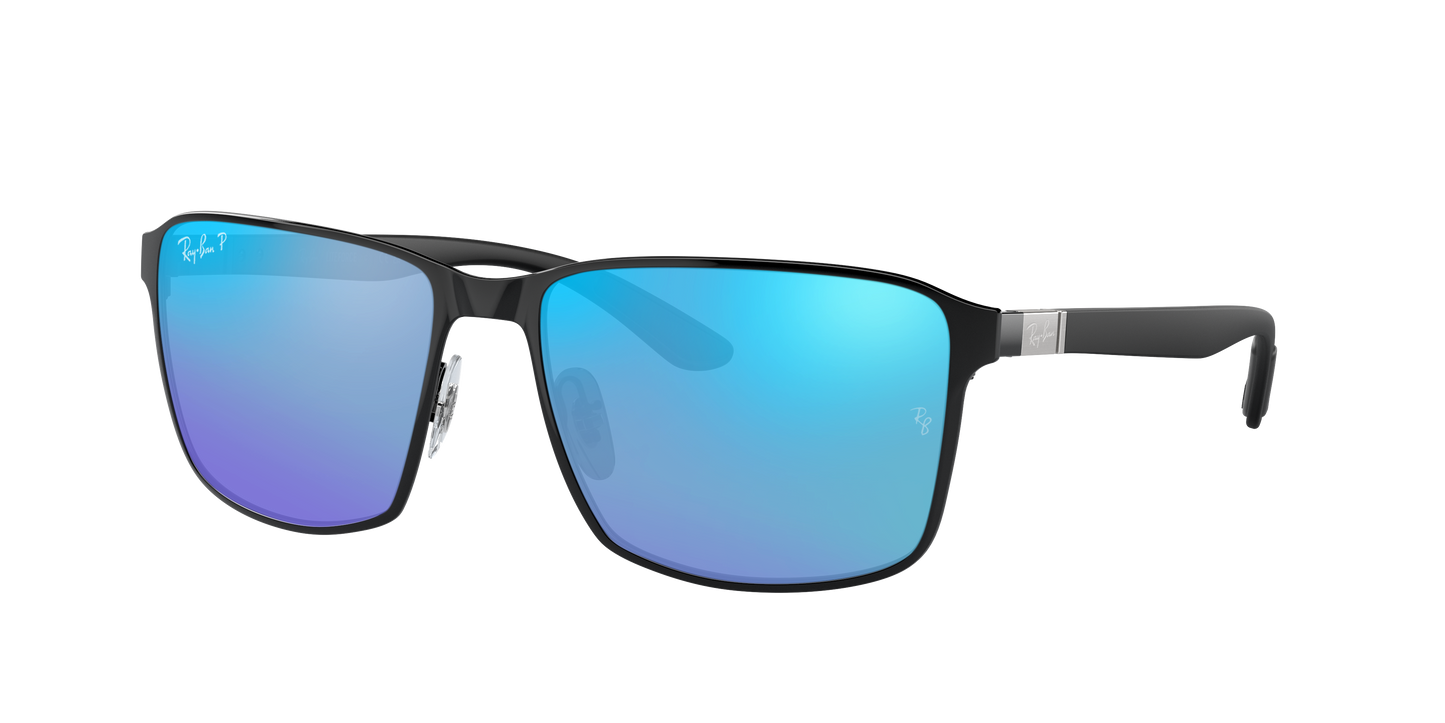 BLACK ON BLACK, Mirrored Blue-Polarized, Rayban