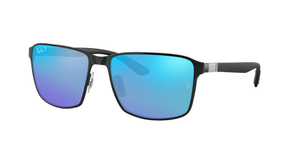 BLACK ON BLACK, Mirrored Blue-Polarized, Rayban