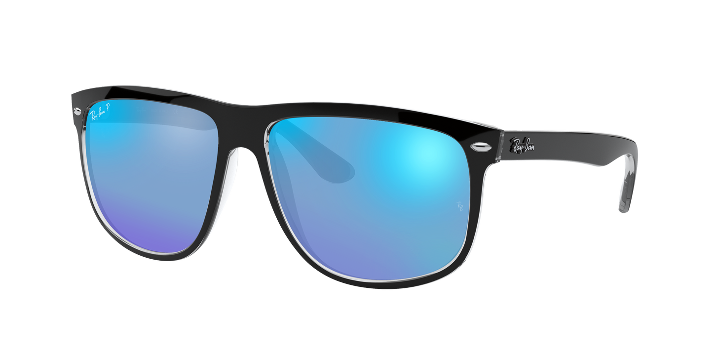 BLACK ON TRANSPARENT, Mirrored Blue-Polarized, Rayban