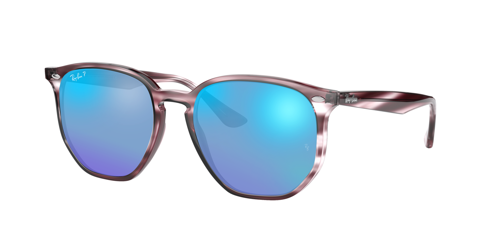 STRIPED BORDEAUX HAVANA, Mirrored Blue-Polarized, Rayban