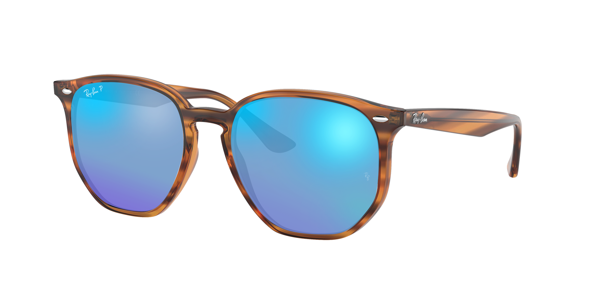 STRIPED RED HAVANA, Mirrored Blue-Polarized, Rayban