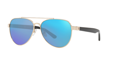 Shiny Light Gold Metal, Blue-Mirrored