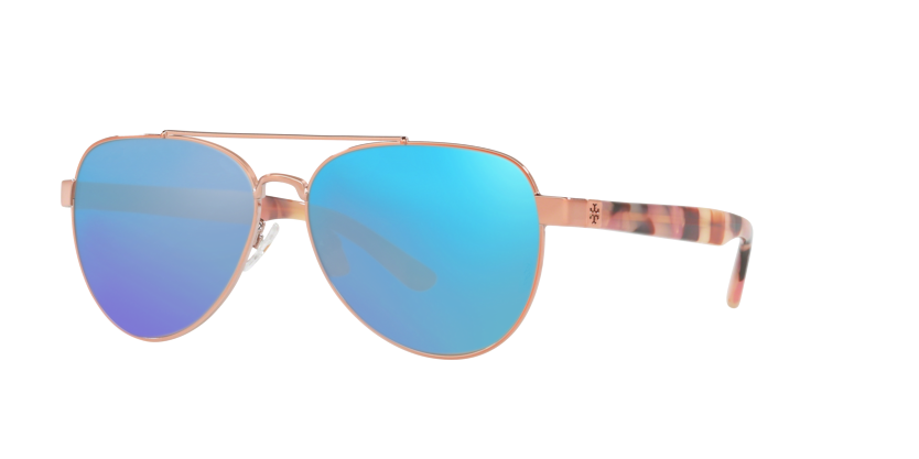 Shiny Rose Gold Metal, Blue-Mirrored